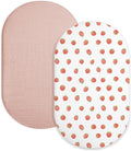 Bassinet Sheet for Baby Boy Girl 2 Pack, Fitted Sheets for Rectangle, Oval, Hourglass Bassinet Mattress, Muslin Moses Basket Sheets (Strawberry & Pale Pink, Bassinet Sheet)