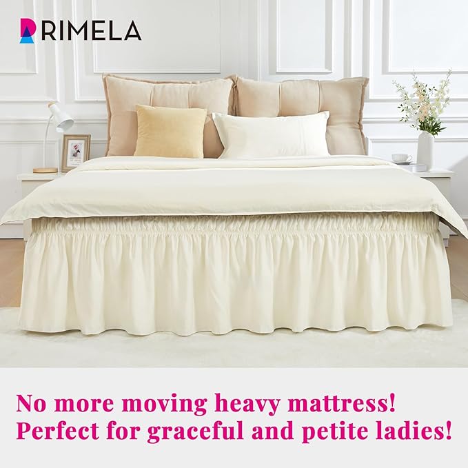 RIMELA Ivory Bed Skirt King Size 15 Inch Drop, Elastic Bed Skirting for Bed Base and Frame, Bedding Dust Ruffle Easy to Install, Lightweight Wrap Around Adjustable Bedskirt