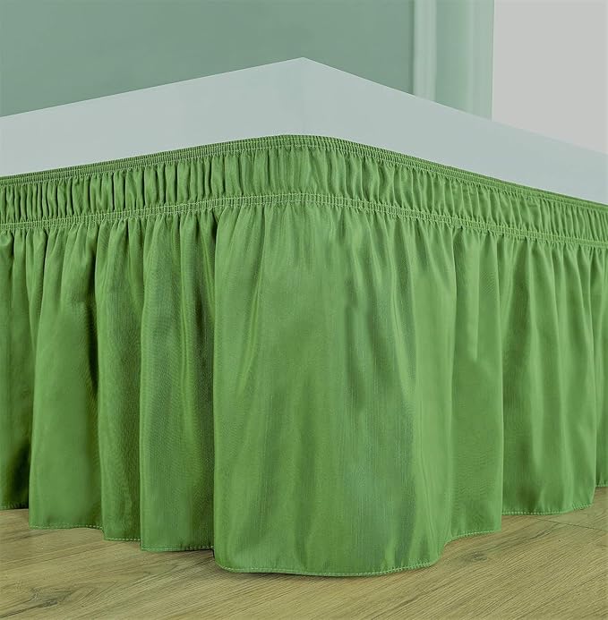 Sage Wrap Around Bed Skirts with 16" Drop - Three Sides Fabric Adjustable Elastic Dust Ruffle Silky Soft -600 TC Stretchy Bed Skirt-Full(54"X 75") Sage