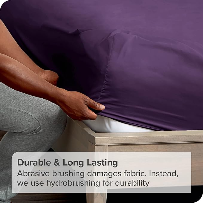 Bare Home 2-Pack Fitted Bottom Sheets Split King - Premium 1800 Ultra-Soft Microfiber - Deep Pocket - 4 Twin XL Fitted Sheets (Split King, Plum)