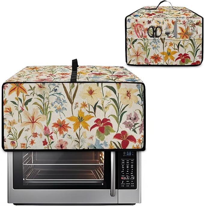 Toaster Oven Cover with Pockets, Washable Smart Oven Dust Cover Protective Kitchen Appliances Decor and Accessories, L, 18.5" x 22.5" x 13", Floral Pattern