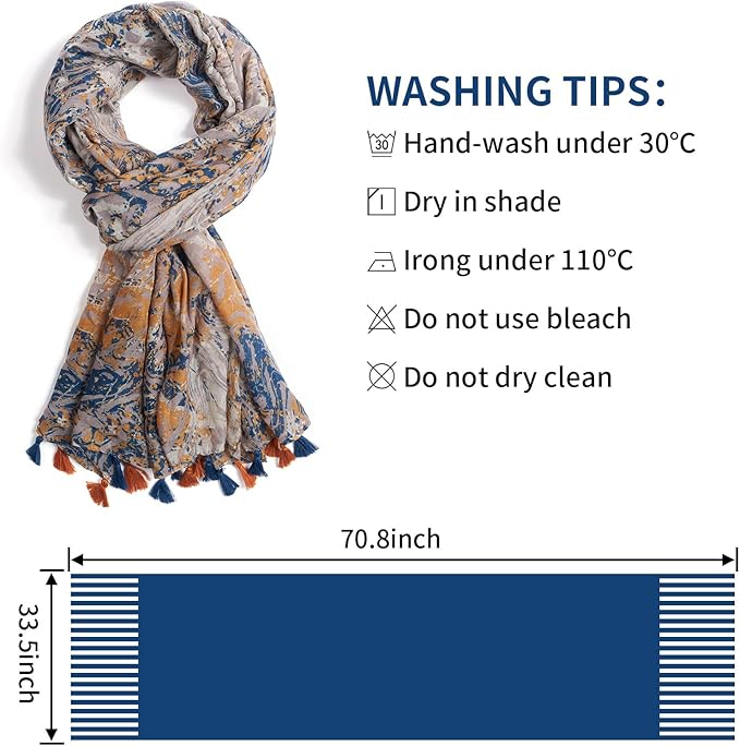 Scarf for Women Lightweight Soft Floral Leopard Printed Scarves Fall Winter Fashion Shawl Wrap with Fringe