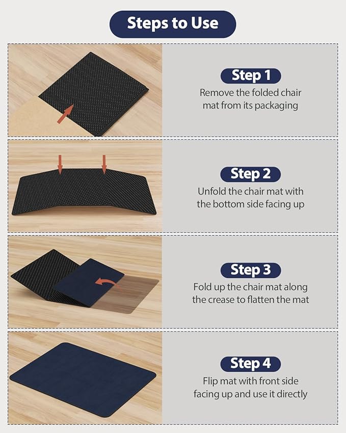 Blvornl Office Chair Mat for Hardwood Floor and Low Pile Carpet, 47" x 60" Corduroy Surface Desk Rolling Chair Mat for Hard Floors, Heavy Duty Carpeted Floor Protector Rug for Home Office, Dark Blue