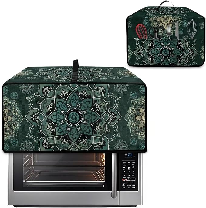 Green Boho Mandala Floral Print Microwave Oven Cover Dust-Proof Microwave Oven Grill Cover Protector Universal Waterproof Kitchen Appliance Protector Dirt and Fingerprint Protection, M