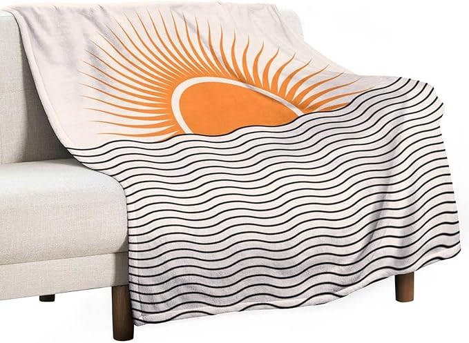 Abstract Sunset Throw Blanket, Boho Mid Century Geometric Minimalist Aesthetic Wave Sunrise Soft Warm Blankets for Couch Bedroom Sofa Office, 30"x40"