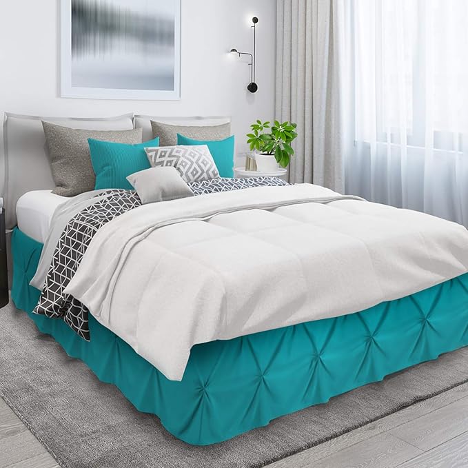 Nestl Teal Bed Skirt Full Size, Pinch Pleat Full Bed Skirt, 14" Inch Drop Full Bedskirt, Hotel Quality Teal Bed Skirts, Premium Microfiber Bedskirt for Full Bed, Teal Full Bed Skirt