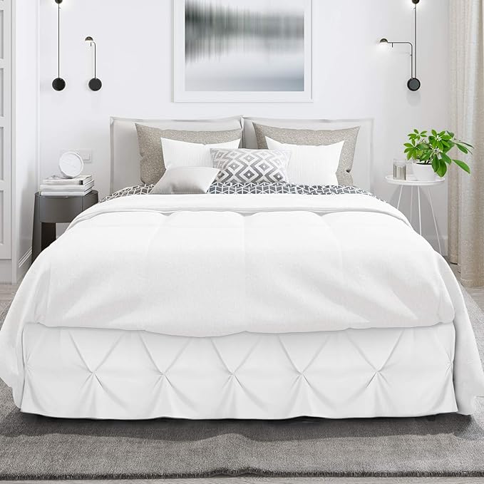 Nestl White Pinch Pleat Cal King Bed Skirt, 14" Drop, Microfiber