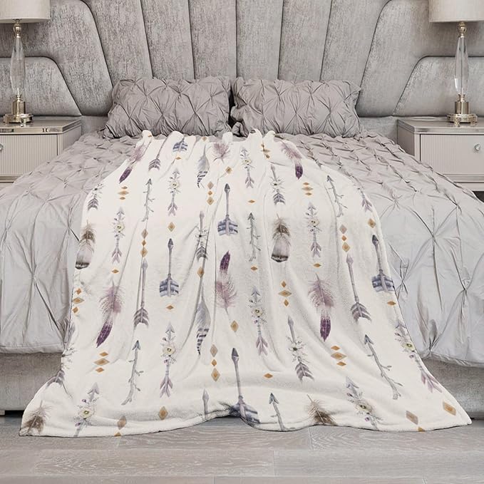Boho Tribe Blanket, Bohemian Aztec Ethnic Tribe Native Tribal Arrows Feathers Print Pattern Throw Blanket for for Chair Bed Sofa Couch 30"x40"