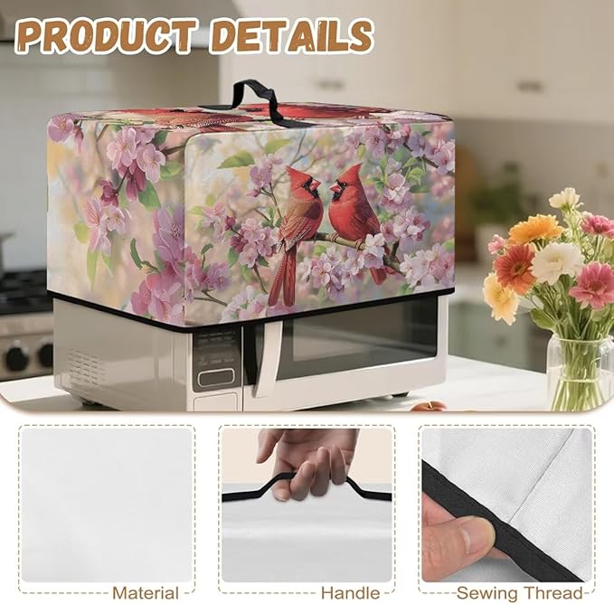 Microwave Ovens Dust Cover, Red Cardinal Polyester Waterproof Countertop Microwave Dust Cover Dustproof Tear-Resistant for Most Standard Sizes Easy to Clean