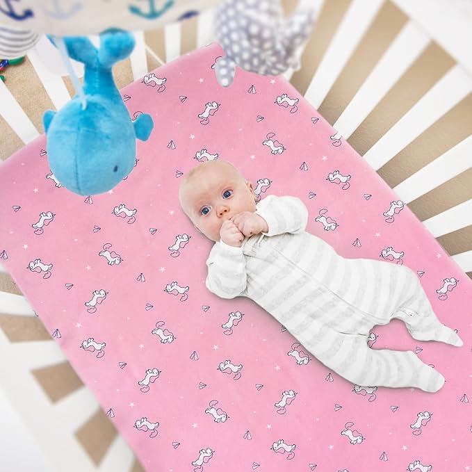 Graco Pack 'n Play Sheets Fitted (4 Pack), Ultra Soft, Mini Crib Sheets, Breathable, Pink