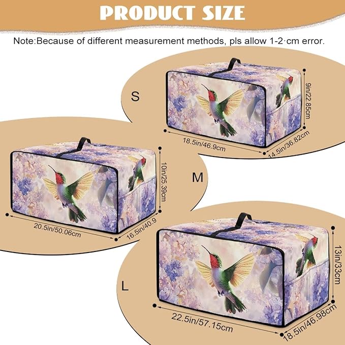 Hummingbird Hydrangea Floral Print Dust Cover for Microwave Oven Waterproof Heavy Duty Microwave Oven Cloth Cover with Storage Pockets Kitchen Appliance Protector, L