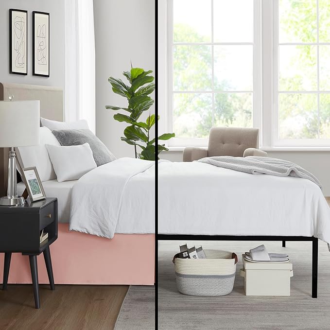 Nestl Peach Beige Full Bed Skirt - Full Size Bed Skirt 14 Inch Drop - Brushed Microfiber Bed Skirts - Hotel Quality Pleated Bed Skirt - Shrinkage & Fade Resistant