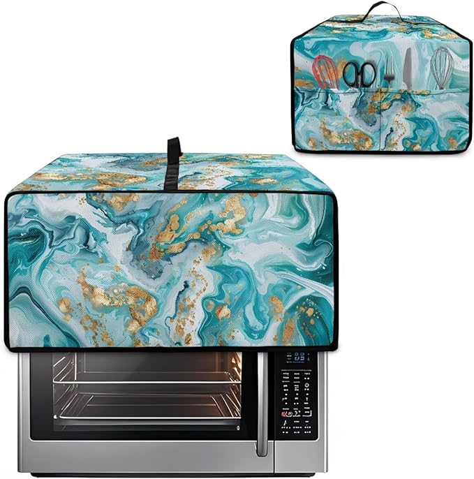 Convection Toaster Oven Dust Cover Washable Fabric Electric Appliance Protector, Easy to Clean Microwave and Convection Oven Dustproof Covers, M, Tea Gold Marble