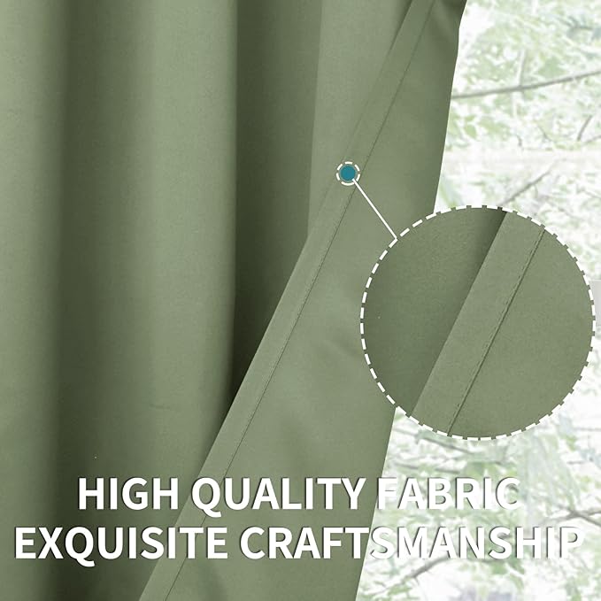 BGment Olive Green Blackout Curtains 48 Inches Length - Rod Pocket Thermal Insulated Room Darkening Short Window Drapes for Kitchen Bedroom Bathroom, 2 Panels, 42 x 48 Inch