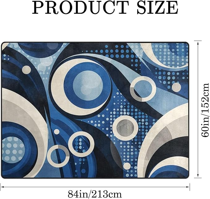 9CH Modern Wavy Circles Area Rug 7' X 5' Navy Blue Abstract Geometric Washable Rugs Non Slip Soft Modern Floor Carpet for Office Dining Room Home Decor