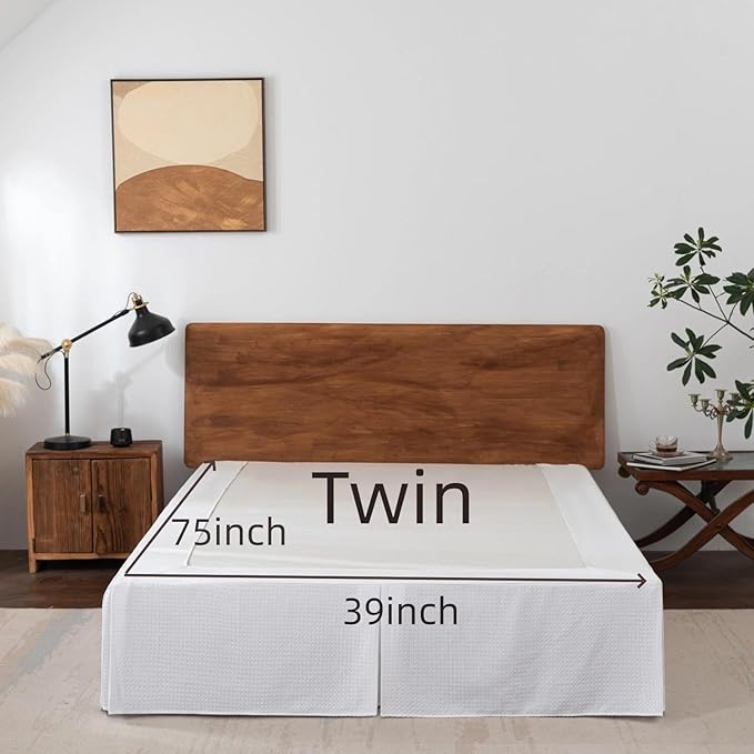Twin Bed Skirt, Wrap Around Bed Skirt with Pleated Corner, 14 Inch Drop Pleated Waffle Weave Bedskirts, Anti-Slip, Microfiber, White, 14'' Twin