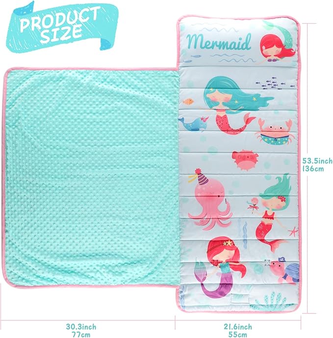 TANOSHII® Toddler Nap Mat with Pillow and Blanket, Portable Kids Sleeping Mats for Daycare, Preschool, 21" x 53", Lightweight and Soft Sleeping Bags for Kids