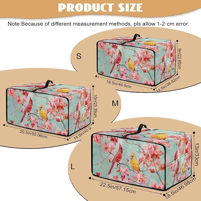 Cardinal Cherry Blossom Print Microwave Oven Cover Waterproof Dust-Proof Microwave Toaster Oven Cover with Storage Bags Universal Washable Decor Accessories for Kitchen, L