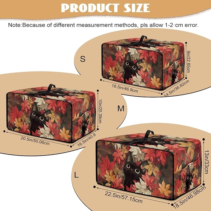Cat Maple Leaf Print Toaster Oven Dust Cover with Storage Pockets Autumn Decor Dust-Proof Kitchen Appliance Protector for Small Appliances Convection Ovens Fall Decor, L