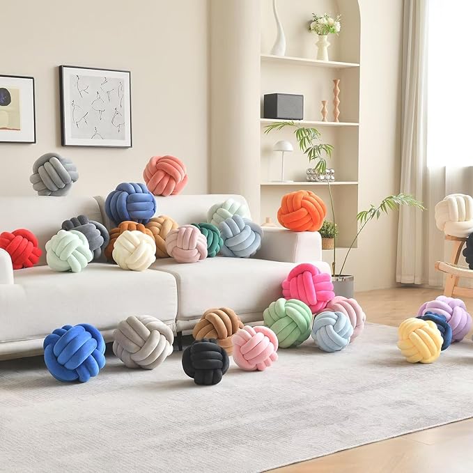 Decorative Throw Knot Pillow Ball for Home Chair Sofa Aesthetic Round Velvet Knotted Pillow Cushion (Light Grey, 8 inches)