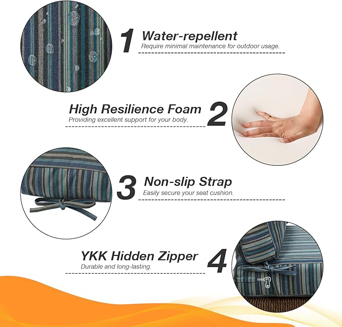 Sunbrella Outdoor High Back Chair Cushion Seat Pads, 44 x 21 Inch Water-Repellent & Fade-Resistant Patio Furniture Cushions with Ties for Adirondack, Rocking Chairs, Troupe Dock