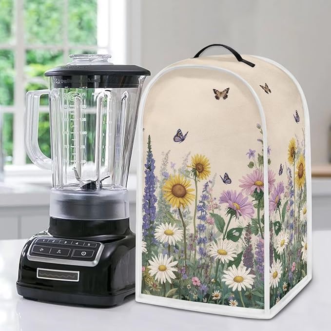 Talayituse Sunflower Daisy Lavender Butterfly Print Blender Dust Cover, Fingerprint Protection Cover for Stand Mixer or Coffee Machine, Home Kitchen Appliance Covers for Stain Dust Resistant Supplies