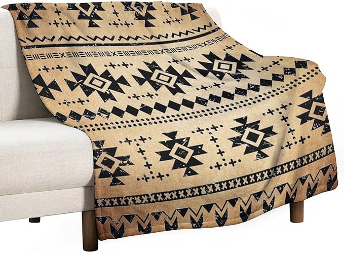 Tribal Aztec Throw Blanket, Southwestern Native Blanket, Vintage Ethnic Abstract Geometric Print Throws Cover for Couch Chair Sofa Bed Outdoor Beach Travel 50"x60"