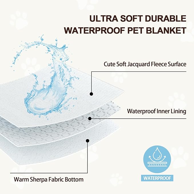 Waterproof Blanket for Dog Cat or Adult, Cute 3D Textured Paw Dog Blanket for Bed Couch Sofa, Soft Liquid Pee Proof Pet Furniture Protector, 60"x80", Green