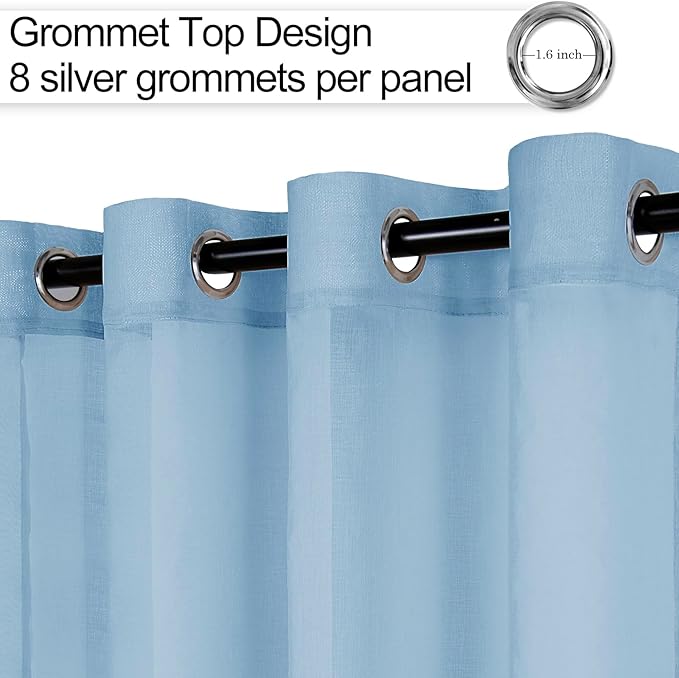 XWZO Sheer Curtains for Bedroom, Light, Airy & Light Filtering Grommet Window Curtains for Living Room, Sliding Door with Tiebacks, Sky Blue, 52 x 63 Inches Length, Set of 2 Panels