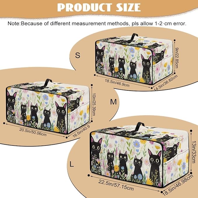 Countertop Microwave Oven Cover with Side Pockets, Dust Protection Small Appliance Toaster Ovens Dust Cover, L, 18.5 x 22.5 x 13 Inches, Cartoon Black Cat Daisy Flower