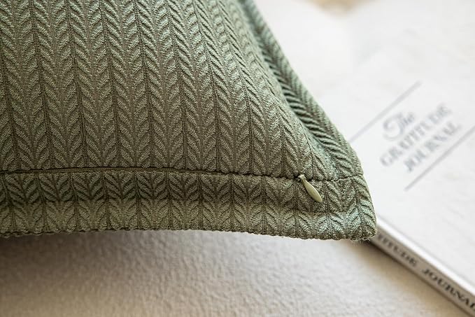 Set of 2 Cozy Striped Herringbone Flange Throw Pillow Covers, Aesthetic Embossed Pattern Pillow Covers for Couch and Bed - 16"x16", Sage Green