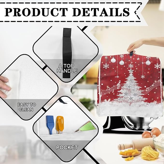 Christmas Mixer Cover for Kitchen Aid 4.5-5 Quart Stand Mixers, Xmas Tree Kitchen Appliance Dust Cover Washable Dustproof Cloth Cover with Pocket for Kitchenware Gift for Christmas