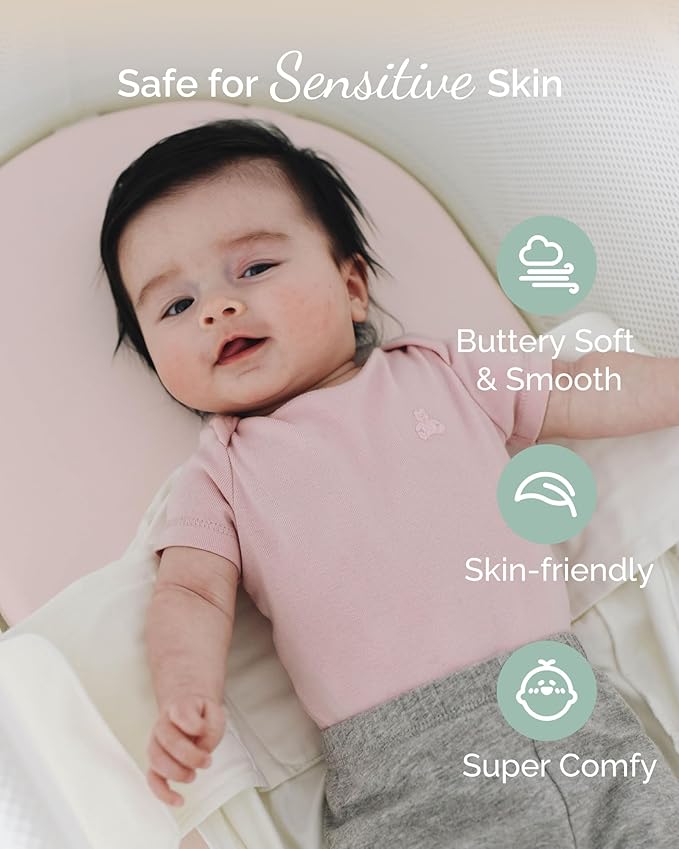 Bassinet Fitted Sheets Compatible with 4moms Breeze Plus Bassinet Model 1045 - Buttery Soft, Silky Comfort, Premium Stretchy Jersey Knit Bassinet Sheets - Pale Pink + Lavendar + Cloud, 3 Pack