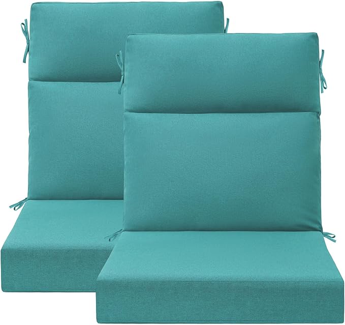 Outdoor High Back Chair Cushion Seat Pads, 44 x 21 Inch Water-Repellent & Fade-Resistant Patio Furniture Cushions with Ties for Adirondack, Rocking Chairs, Turquoise