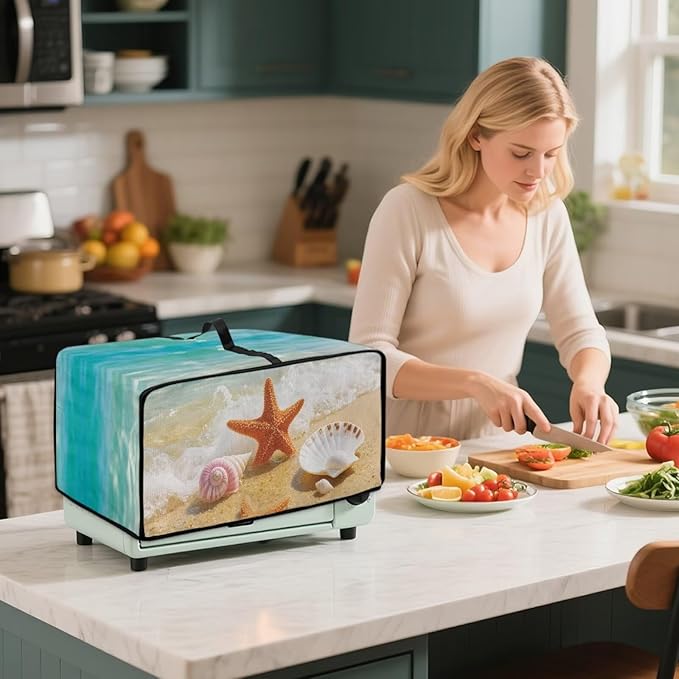 Air Fryer Toaster Oven Dust Cover Countertop Microwave Dust Cover Protector, Compatible with Convection Oven, M, 16.5 x 20.5 x 10 Inches, Beach Starfish Sea Shell