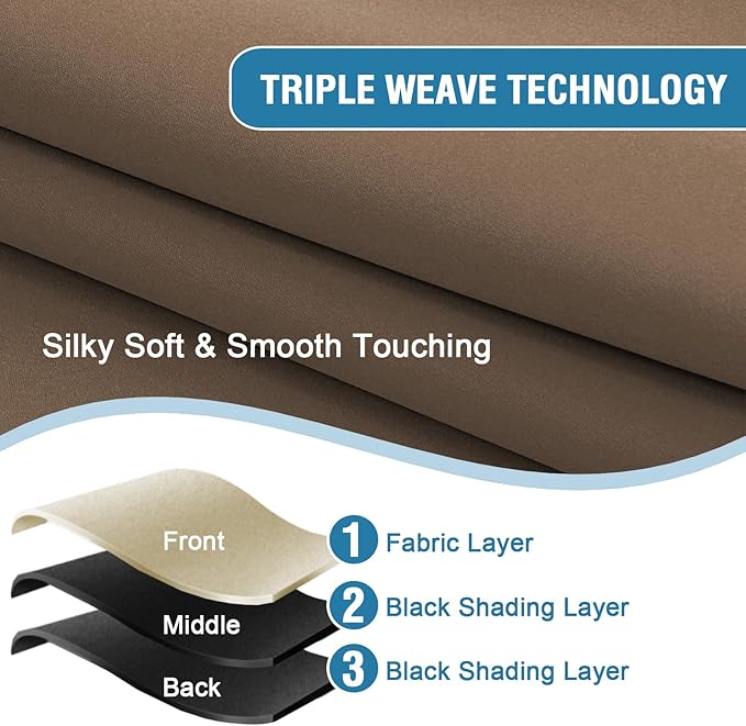 H.VERSAILTEX 100% Blackout Curtains for Bedroom Thermal Insulated Blackout Curtains 63 inch Length Heat and Full Light Blocking Curtains for Living Room with Black Liner 2 Panels Set, Macchiato