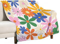 70s Retro Flower Throw Blanket, 60s Vintage Groovy Daisy Flowers Boho Hippie Bright Colorful Floral Print Blanket for Couch Chair Sofa Bed Dorm Bedroom Home 60"x80"