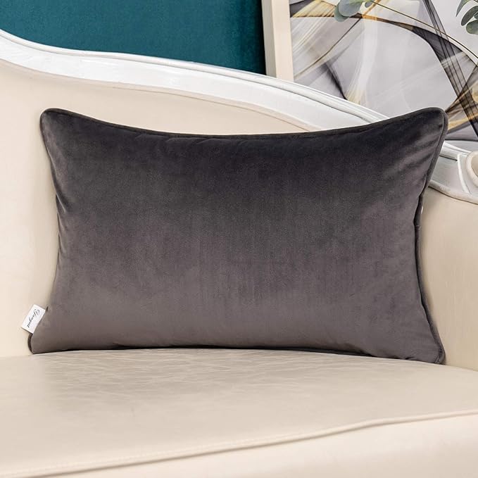 Yangest Grey Striped Patchwork Throw Pillow Cover Gold Leather Cushion Cover Zippered Rectangular Pillowcase for Sofa Couch Bedroom Living Room Home Decoration, 12x20 Inch