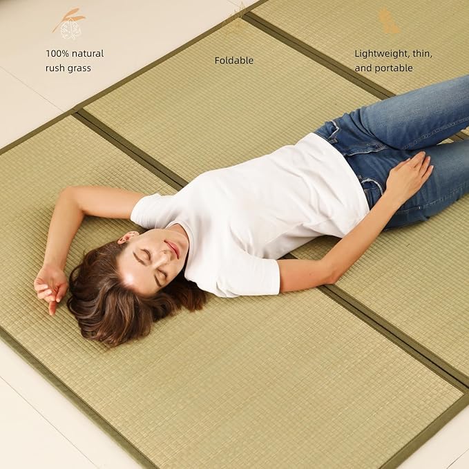 MustMat Tatami Mat Rush Grass Tatami Mattress Japanese Traditional Foldable (Full_xl-55"x82")