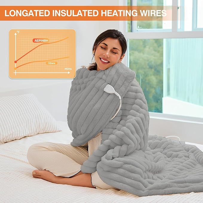 Heated Blanket - Electric Blanket with Dual Controller 6 Heating Levels & 10 Hour Auto Off Fast Heating Blanket, ETL Certified (90X100 Inch,Light Gray)