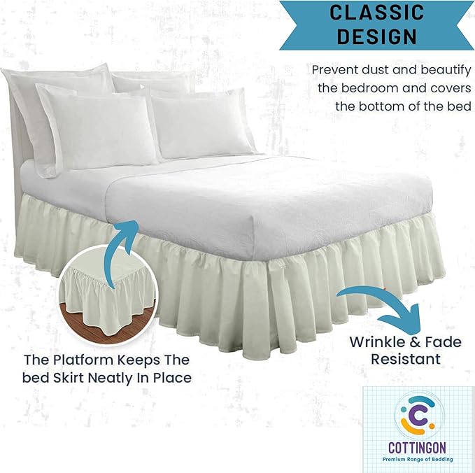Ruffled Bed Skirt with Split Corners-Dust Ruffle - 24" Drop 100% Microfiber Soft,Sheen & Luxurious Look - Bed Skirts (Ivory -Twin)