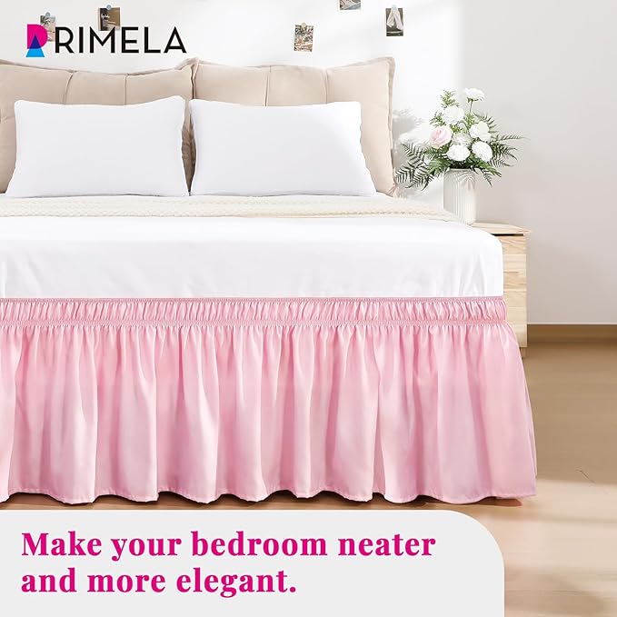 RIMELA Bed Skirt Twin Size Dusty Pink 15 Inch Drop, Wrap Around Elastic Bedskirt, Dust Ruffle for Adjustable Bed Base Soft Durable Fabric Machine Washable Easy to Install Bed Skirts