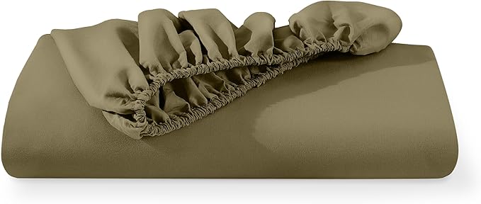 Bare Home Fitted Bottom Sheet Queen Size - Premium 1800 Microfiber - Ultra-Soft Hotel Luxury - Deep Pocket - Durable and Long Lasting (Queen, Olive)