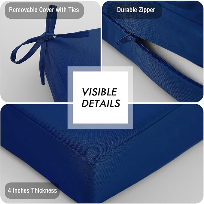 idee-home Outdoor Cushions for Patio Furniture, Outdoor Seat Cushion, Waterproof Couch Hampton Bay Deep Seat Replacement Chair Cushions for Garden Lawn Backyard Deck, 28.5 x 28.5 Navy Bue