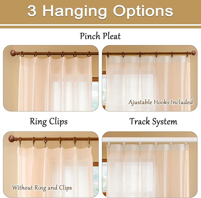 MAIHER 102 Inches Long Pinch Pleat Sheer Curtains 8.5ft for Sliding Door Airy Lightweight Light Filtering Pleated Drapes with Adjustable Hooks for Living Room, Soft Pink, 42" W x 102" L, 2 Panels