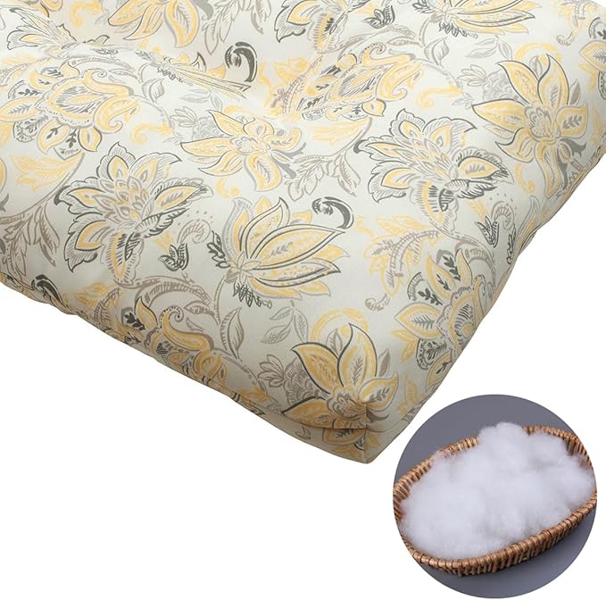 FUNHOME Outdoor Bench Cushion 42 x18 inch with Non-Slip Grips,Water Resistant Porch Swing Cushion,Bench Pillow Pads,Floral Tufted Cushions for Patio Garden Furniture,42" Seat Cushions(Yellow Flower)