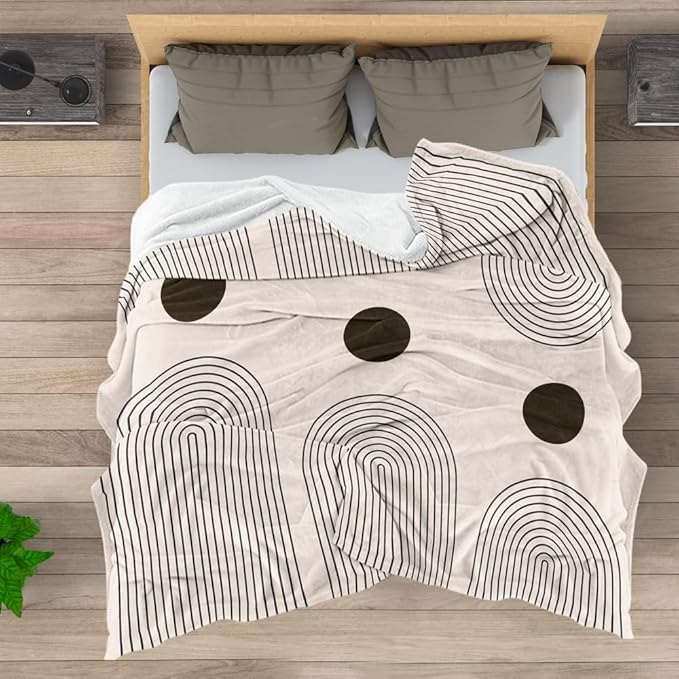 Modern Abstract Blankets Black Beige Boho Throw Blanket Boho Blanket Double Sided Flannel Throw Blanket,Suitable for Adults Children on The Sofa,Car,Bed Nap Warm Comfortable Blanket 70"X80"
