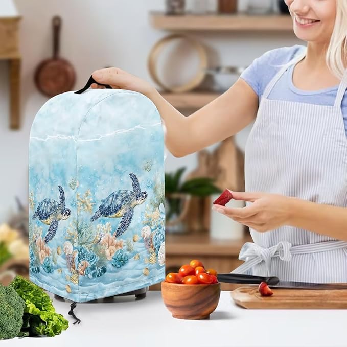 Undersea Turtle Coral Blender Dust Cover Kitchen Small Appliance Decor Anti Fingerprint Oil-proof Dust Protection Stand Mixer Food Processor Juicer Cover 9.4 x 7.2 x 15.9 inch