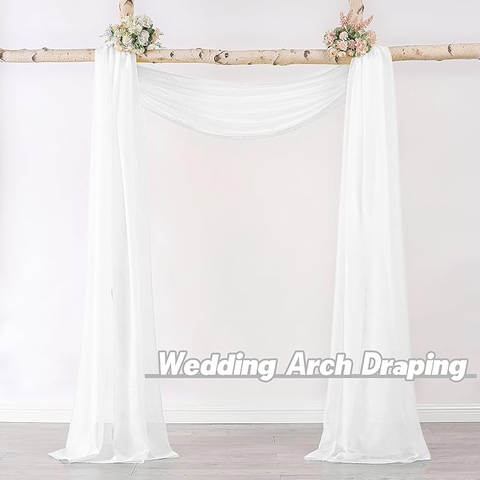 DONREN 144 Inches Long Window Scarf for Party - Luxury Soft Semi Sheer Scarf Valance for Wedding (1 Panel,White)