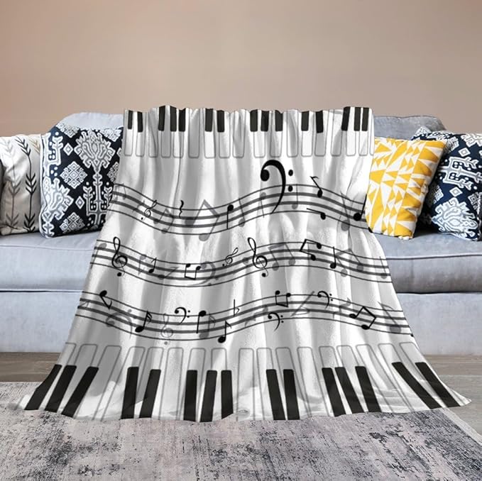 Music Blanket Black White Piano Keys Music Note Modern Abstract Art Print Soft Cozy Lightweight Throw Blanket for Women Men Bedroom Living Room Dorm Chair Sofa Travel 50x60in